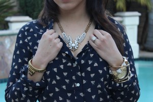 Necklace: J.Crew (http://www.jcrew.com/womens_category/jewelry/necklaces/PRDOVR~22258/22258.jsp) Bracelet: House of Harlow (http://www.houseofharlow1960.com/collections/spring-2012/jewelry/pyramid-bar-cuff), Watch: Michael Kors (http://shop.nordstrom.com/S/michael-kors-runway-chronograph-watch/2972103?origin=category&contextualcategoryid=0&fashionColor=&resultback=0), 